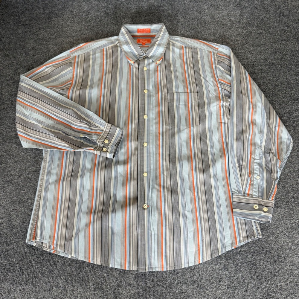 Faconnable‎ Mens XL Button Down Shirt Blue Orange Striped Cotton Long Sleeve
